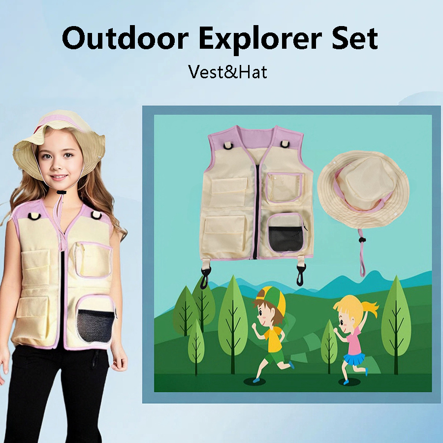 Outdoor Adventure Outfit - Dziecięcy strój odkrywcy: kamizelka, kapelusz, zestaw